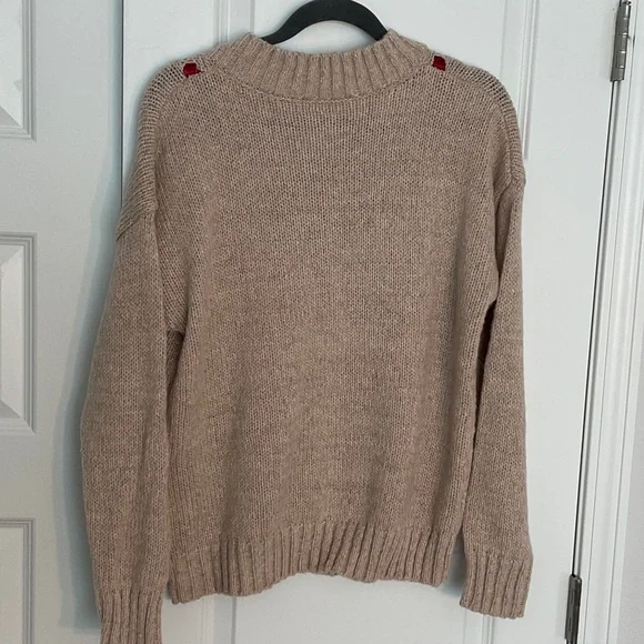 Beige Sweater with Red Satin Ribbon Accents - Picture 2 of 4
